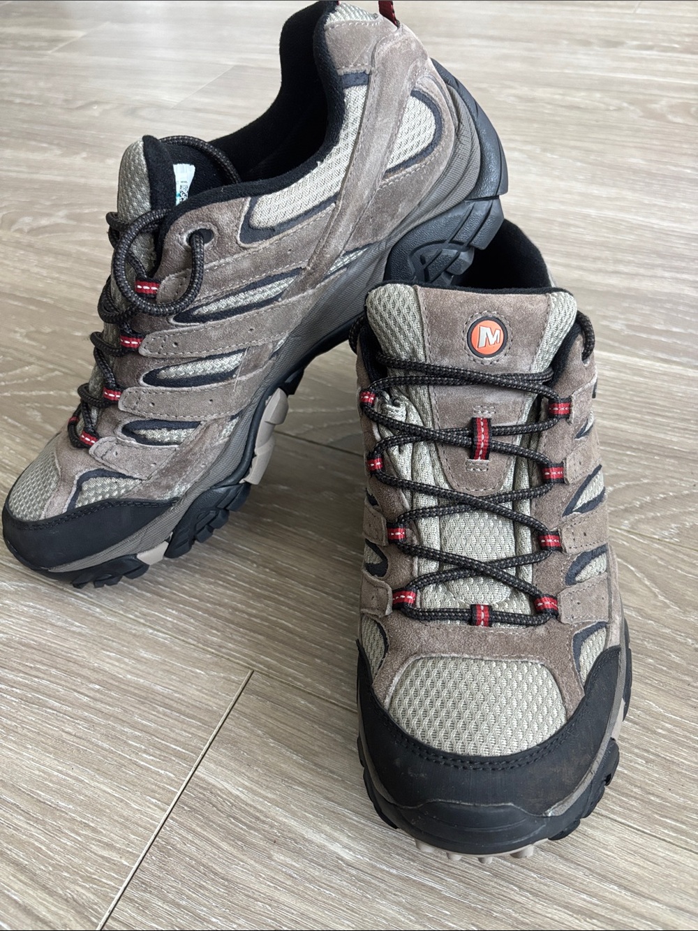 Merrell Men's Brown and Gray Trail Hiking Sneakers with Red Accent